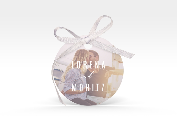 Geschenkanhänger Hochzeit Memory Geschenkanhänger, rund grau hochglanz zum Personalisieren mit Foto