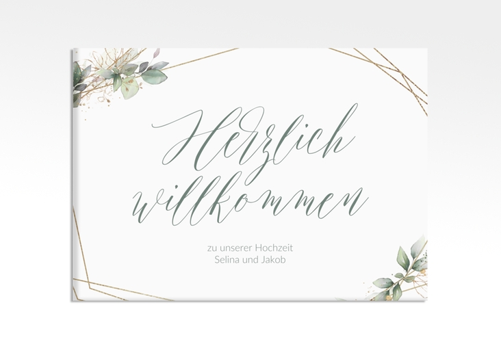 Willkommensschild Leinwand Greenish 70 x 50 cm Leinwand gruen