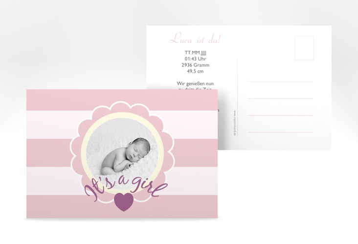 Geburtskarte Schildi A6 Postkarte rosa hochglanz