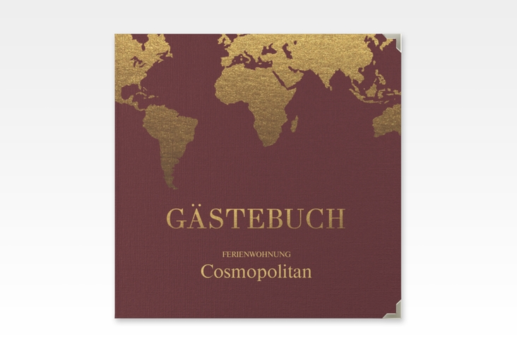 Gästebuch Selection Ferienwohnung Cosmopolitan Leinen-Hardcover rot mit Weltkarte