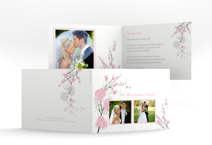 Danksagungskarte Hochzeit Salerno A6 Klappkarte quer rosa hochglanz