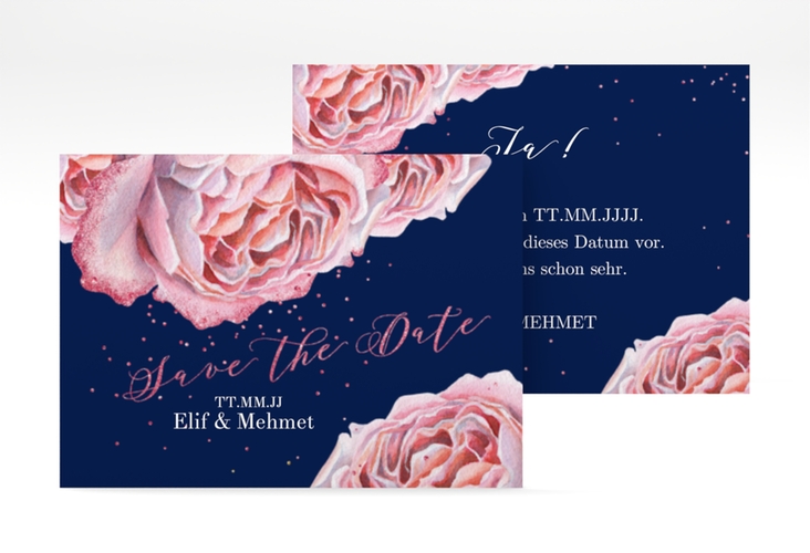 Save the Date-Visitenkarte Cherie Visitenkarte quer rosa hochglanz