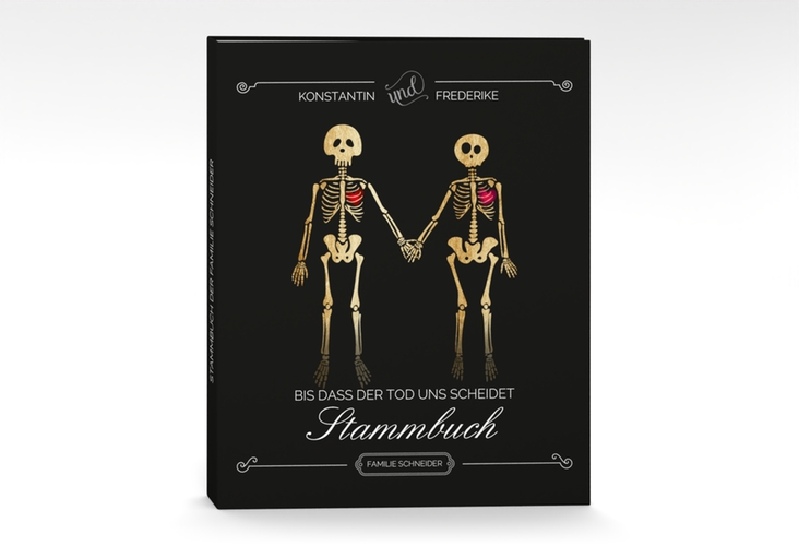 Stammbuch A4 Bones Stammbuch A4 schwarz mit Skelett-Ehepaar im Cartoon-Stil