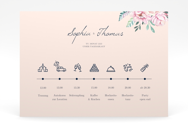 Tagesablauf Poster Hochzeit Blooming 70 x 50 cm Poster rosa