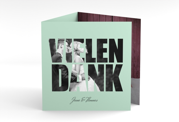 Dankeskarte Hochzeit Letters quadr. Doppel-Klappkarte mint hochglanz