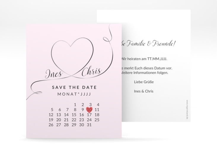 Save the Date-Kalenderblatt Dolce Kalenderblatt-Karte rosa hochglanz