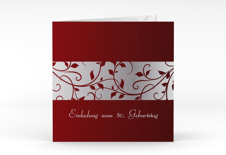 Einladung 80. Geburtstag Hermann/Hermine quadr. Klappkarte rot