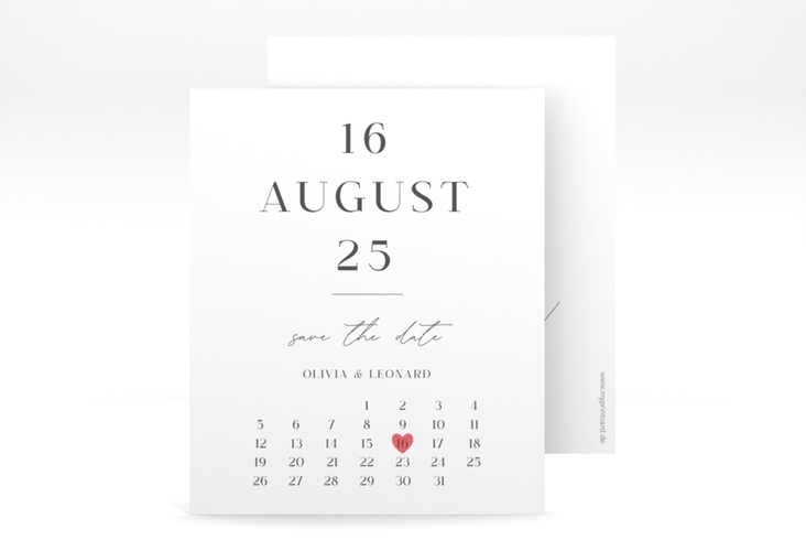 Save the Date-Kalenderblatt Authentisch Kalenderblatt-Karte in schlichtem Design mit großem Hochzeitsdatum