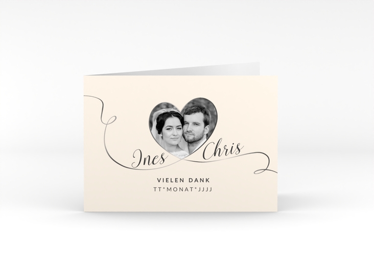 Danksagungskarte Hochzeit Dolce A6 Klappkarte quer beige