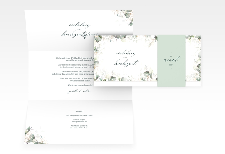Hochzeitseinladung Poesia Wickelfalzkarte + Banderole weiss hochglanz