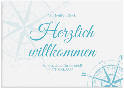 Willkommensschild Leinwand Windrose 70 x 50 cm Leinwand tuerkis