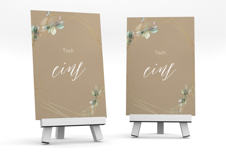 Tischnummer Hochzeit Greenish Tischaufsteller Kraftpapier hochglanz