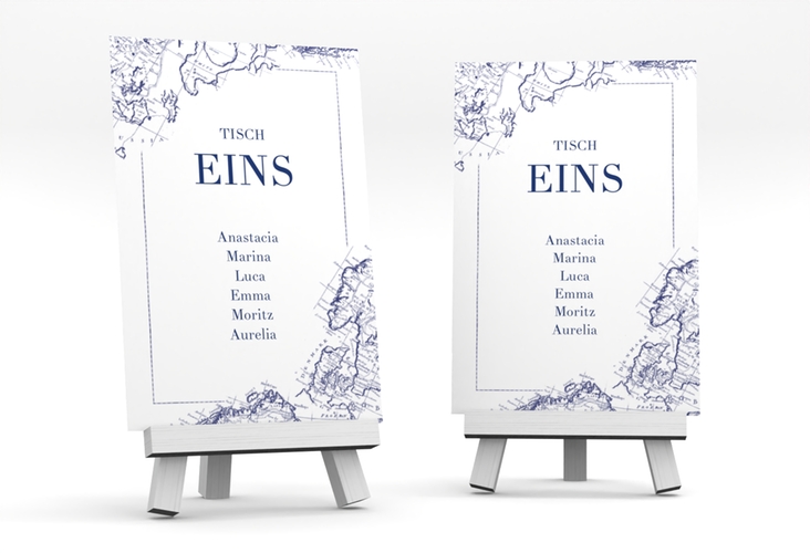 Tischaufsteller Hochzeit Voyage Tischaufsteller blau