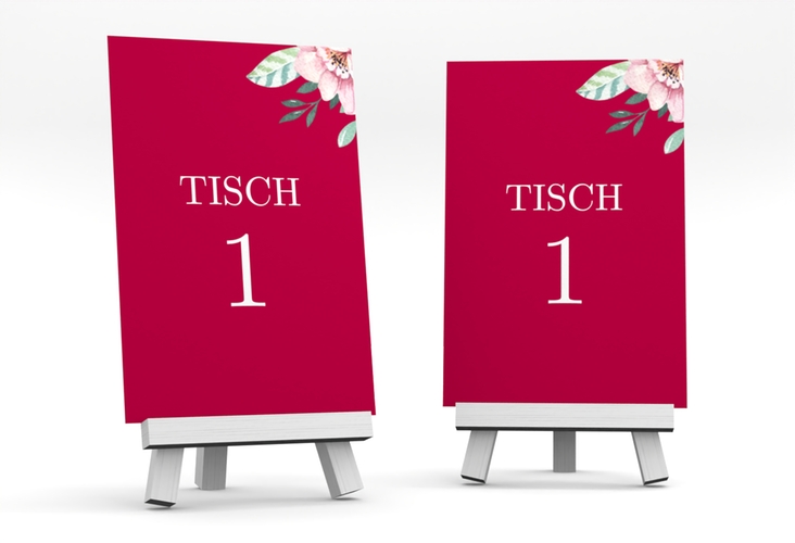 Tischnummer Hochzeit Blooming Tischaufsteller rot