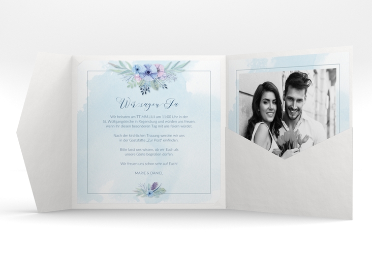 Hochzeitseinladung Surfinia Pocketfold blau hochglanz