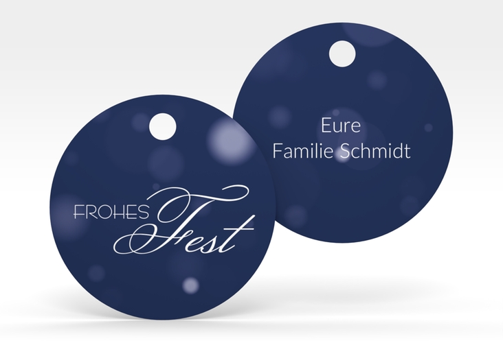 Geschenkanhänger Weihnachten Familienzeit Geschenkanhänger, rund blau hochglanz edel