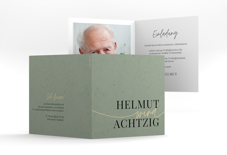Einladung 80. Geburtstag Einfach quadr. Klappkarte