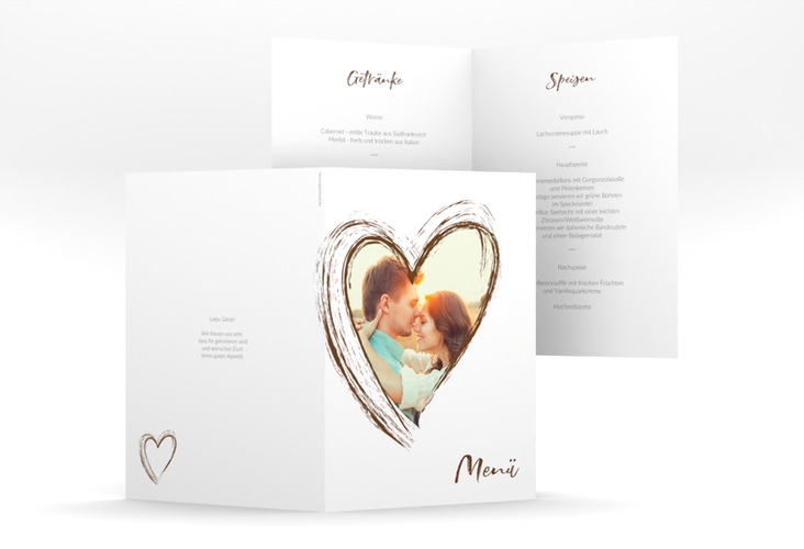 Menükarte Hochzeit Liebe A5 Klappkarte hoch braun hochglanz