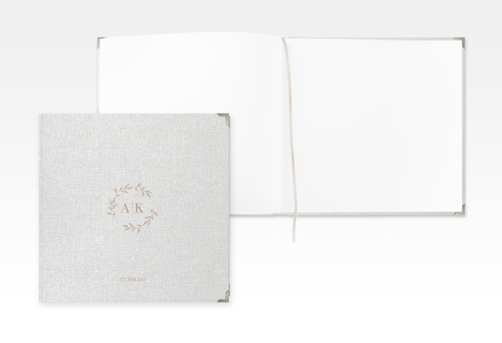 Gästebuch Selection Hochzeit Filigrana Leinen-Hardcover beige in reduziertem Design mit Initialen und zartem Blätterkranz