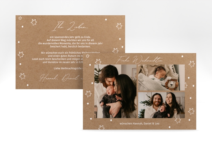 Weihnachtskarte Sternenschnee A6 Karte quer Kraftpapier für Weihnachtsgrüße mit Familienfoto