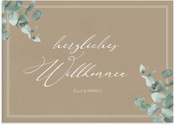 Klick: Details zu Willkommensschild Leinwand "Eucalypt" anzeigen Willkommensschild Leinwand Eucalypt 70 x 50 cm Leinwand Kraftpapier mit Eukalyptus und edlem Rahmen