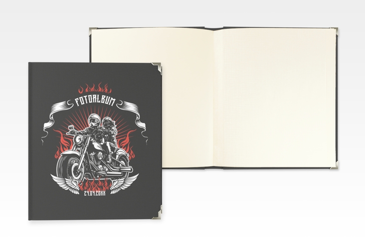 Hochzeitsalbum Biker 21 x 25 cm schwarz mit Rocker-Paar auf Motorrad
