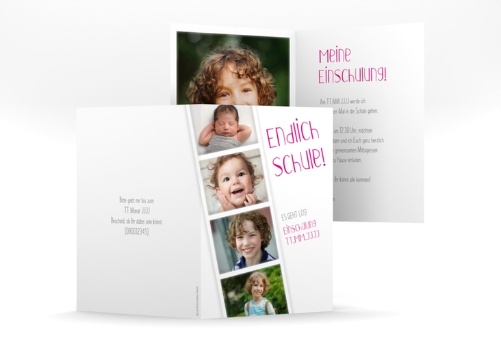 Einschulungskarte Startschuss A6 Klappkarte hoch pink hochglanz