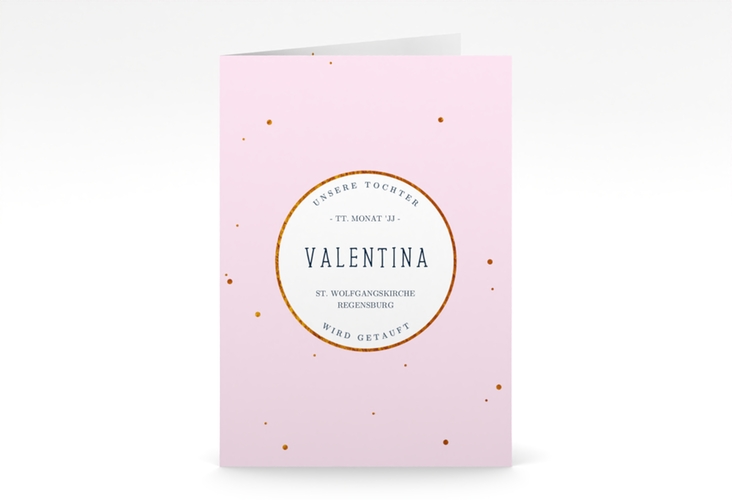 Einladungskarte Taufe  Sparkling A6 Klappkarte hoch rosa hochglanz