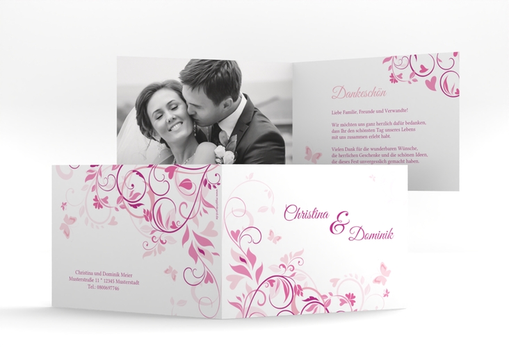 Danksagungskarte Hochzeit Lilly A6 Klappkarte quer pink