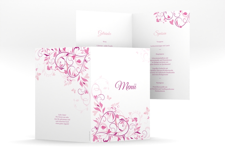 Menükarte Hochzeit Lilly A5 Klappkarte hoch hochglanz