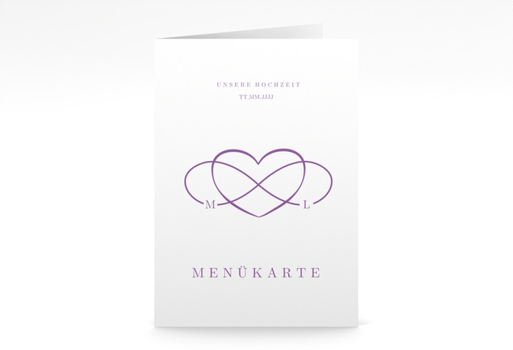 Menükarte Hochzeit Infinity A5 Klappkarte hoch lila