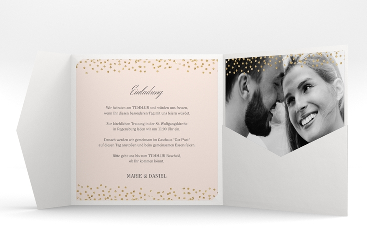 Hochzeitseinladung Glitter Pocketfold rosa hochglanz