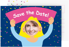 Save the Date-Postkarte Geburtstag Comic Woman A6 Postkarte blau