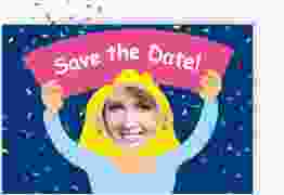 Save the Date-Postkarte Geburtstag Comic Woman A6 Postkarte blau