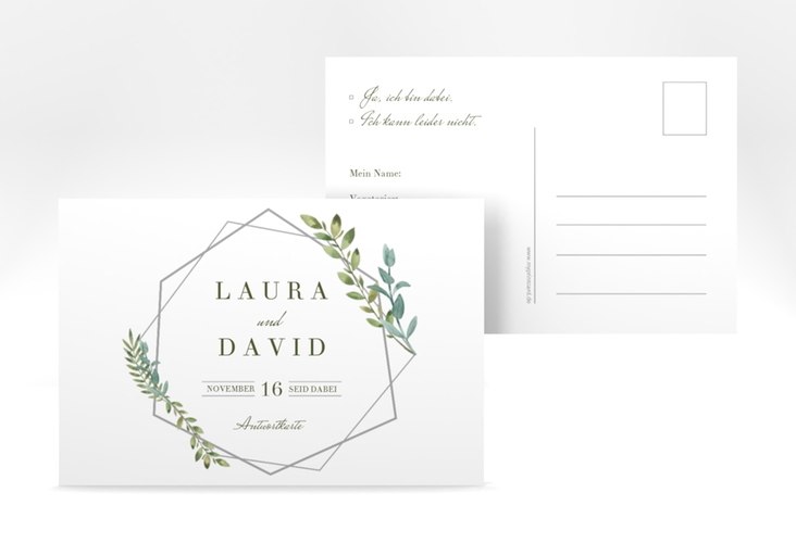 Antwortkarte Hochzeit  "Herbarium" DIN A6 Postkarte grau