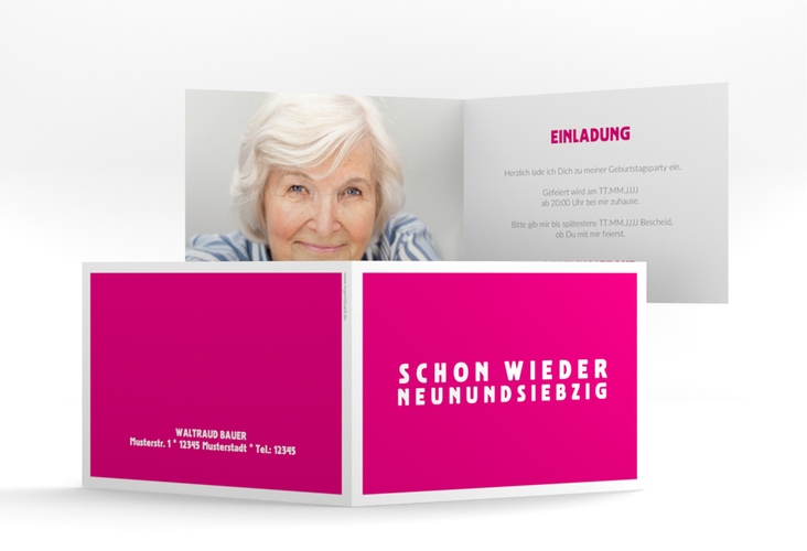 Einladung 80. Geburtstag Gag A6 Klappkarte quer pink