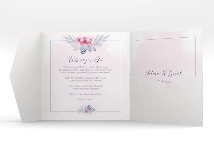 Hochzeitseinladung Surfinia Pocketfold rosa hochglanz