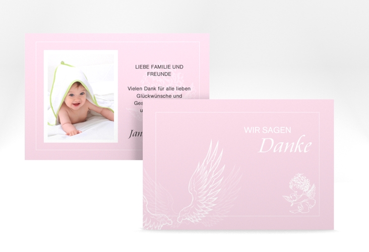 Dankeskarte Taufe Angel A6 Karte quer rosa hochglanz