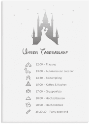Klick: Details zu Tagesablauf Leinwand Hochzeit "Castle" anzeigen Tagesablauf Leinwand Hochzeit Castle 50 x 70 cm Leinwand grau
