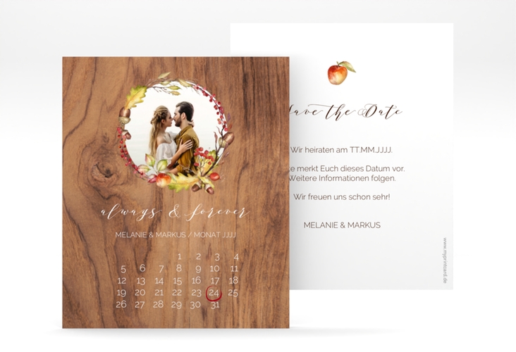 Save the Date-Kalenderblatt Herbstlich Kalenderblatt-Karte braun