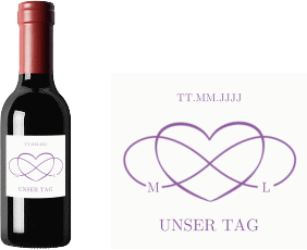 Klick: Details zu Piccoloetikett Hochzeit "Infinity" anzeigen Piccoloetikett Hochzeit Infinity Etikett Piccolo lila