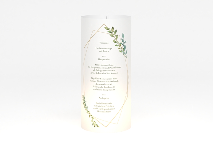 Windlicht Menü Hochzeit Herbarium Windlicht hochglanz mit geometrischem Rahmen und Blätter-Dekor