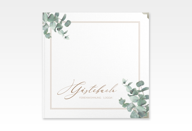 Gästebuch Selection  Ferienwohnung Loggia Leinen-Hardcover mit Eukalyptus-Zweigen