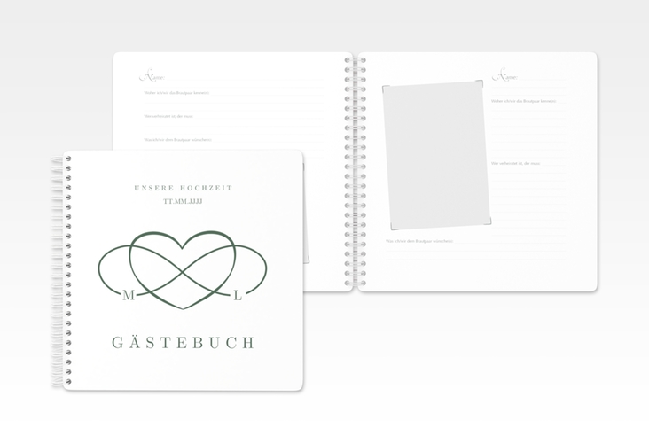 Gästebuch Hochzeit Infinity Ringbindung gruen