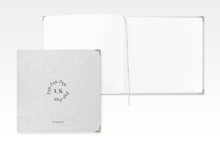 Gästebuch Selection Hochzeit Filigrana Leinen-Hardcover schwarz in reduziertem Design mit Initialen und zartem Blätterkranz