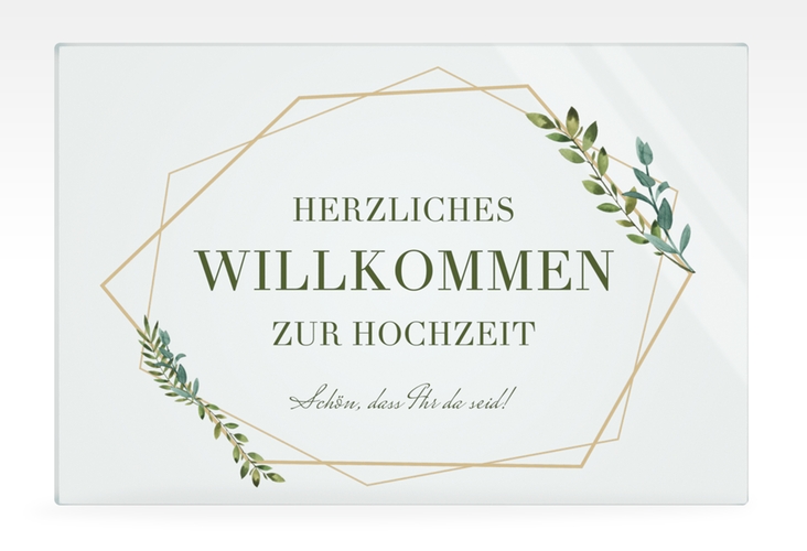 Willkommensschild Acryl Herbarium 60 x 40 cm Acryl mit geometrischem Rahmen und Blätter-Dekor
