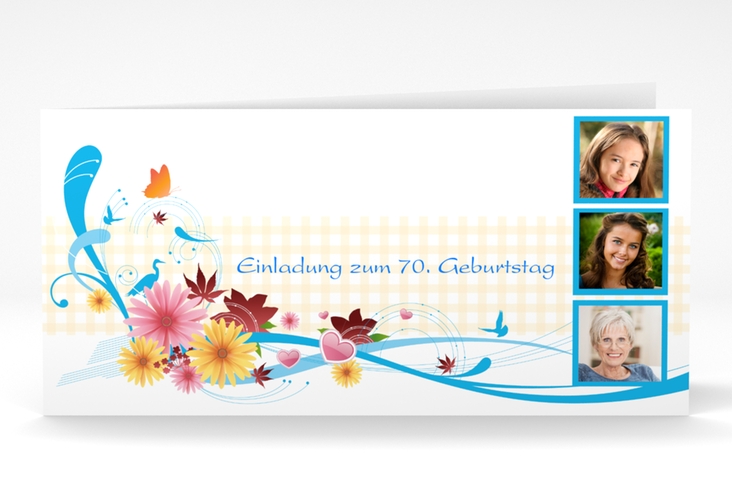 Einladungskarte "Elisabeth" DIN lang Klappkarte blau