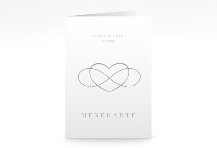 Menükarte Hochzeit Infinity A5 Klappkarte hoch grau