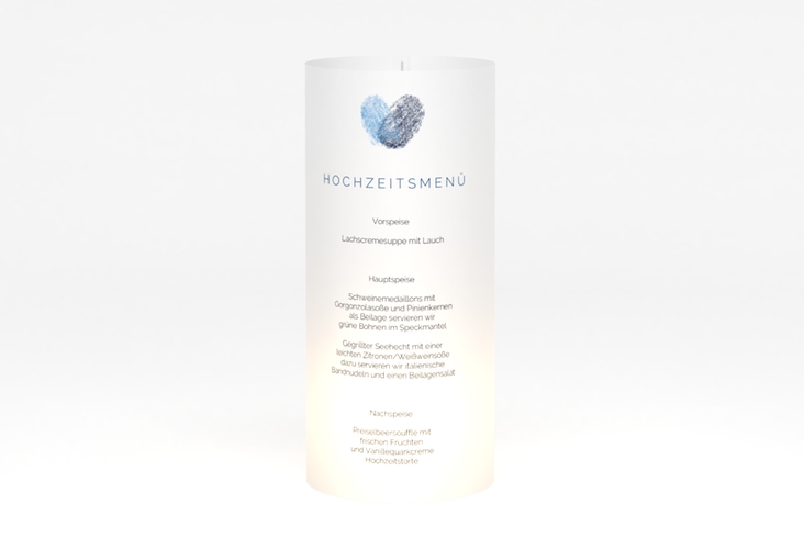 Windlicht Menü Hochzeit "Fingerprint" Windlicht blau schlicht mit Fingerabdruck-Motiv