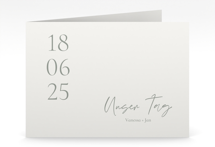 Hochzeitseinladung Day mittlere Klappkarte quer weiss hochglanz mit Datum im minimalistischen Design